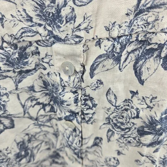 Terzo Millennio Cream Blue Made in Italy 100% Linen  Short Sleeved Top Large - Picture 9 of 14